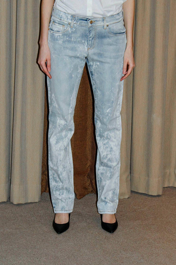 Jeans droite imprime retro bleu
