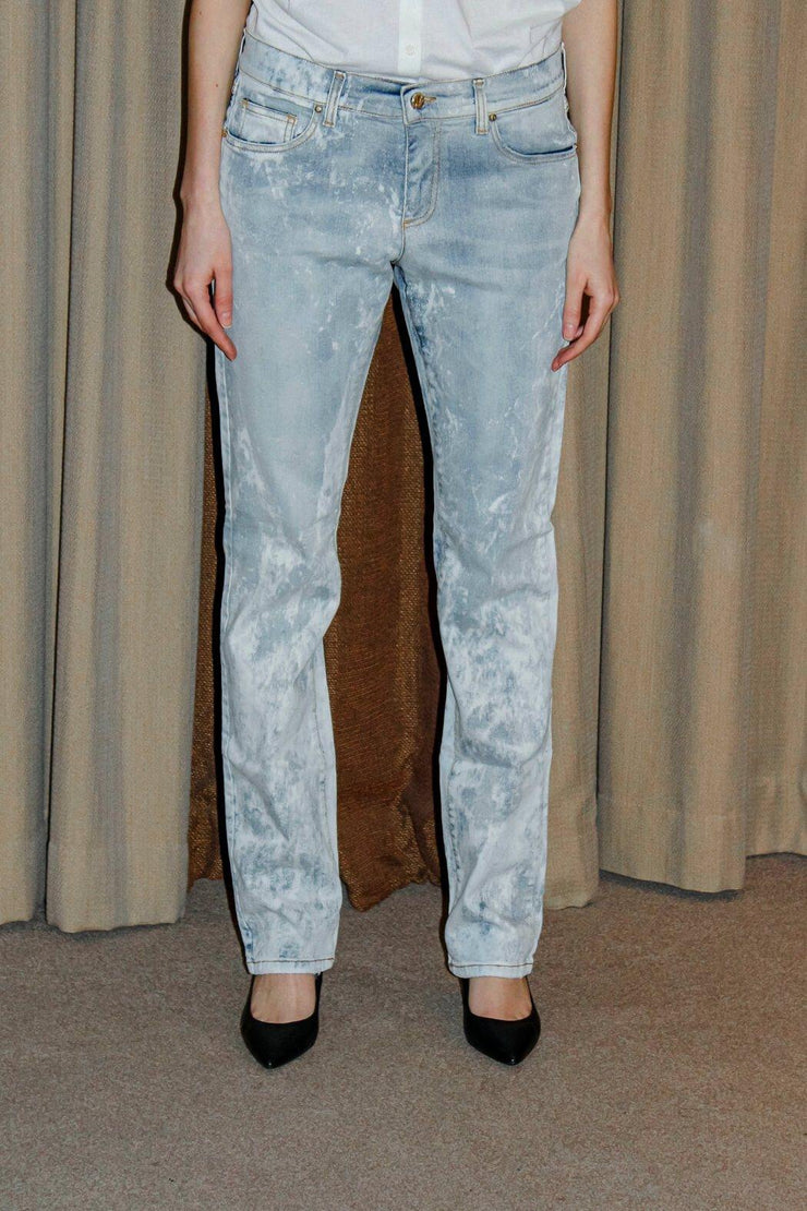 Jeans droite imprime retro bleu